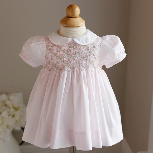 Pink Rosebud Diamond Smocked Dress Feltman Brothers Size 3 Months New With Tags - Picture 1 of 5